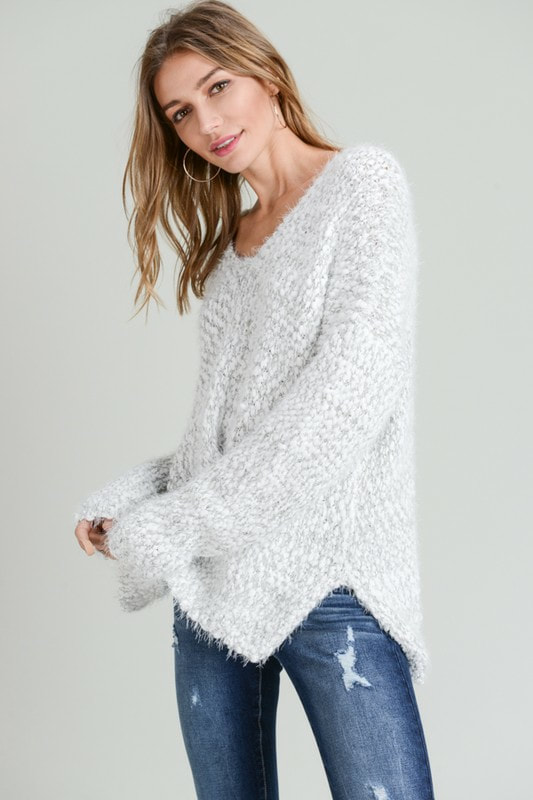 Grey Fuzzy Knit Sweater